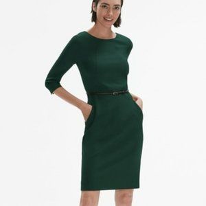 MM Lafleur Forest Green Etsuko Dress 3/4 Sleeve Sheath Dress Pockets - 8